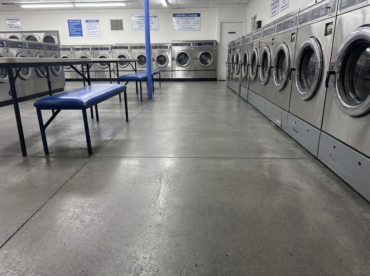 Row of commercial washers inside the laundromat where Deliverly laundry is professionally washed